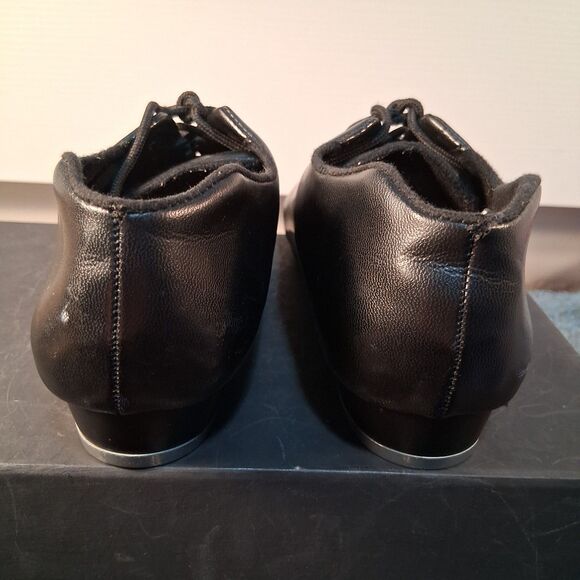 Star Tone Theatrical Tap Shoes Lace Up Black Kid's Unisex Heel Toe, Size 5M - Picture 8 of 13